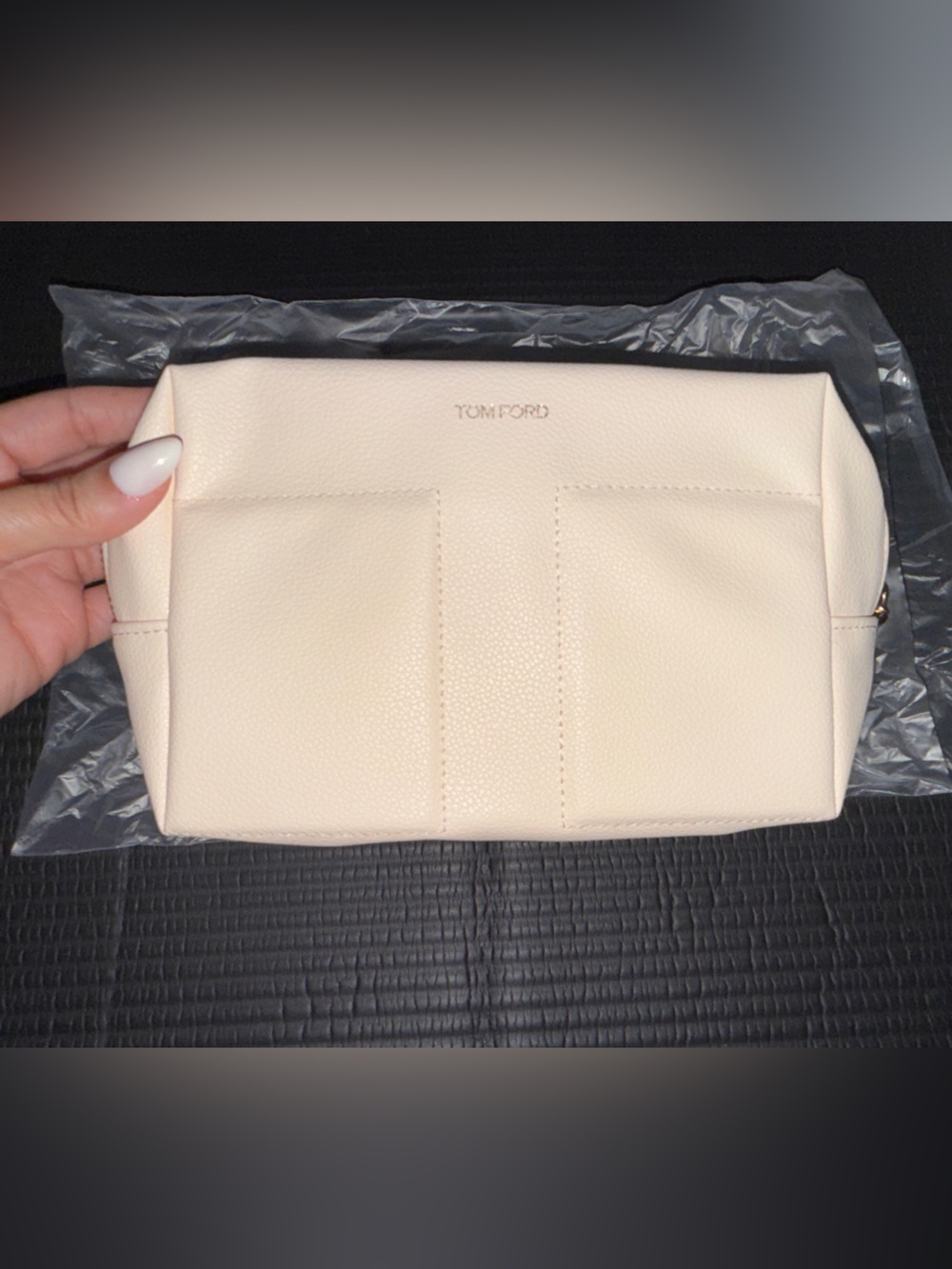 Tom Ford Ivory Pebbled Leather Cosmetic Pouch